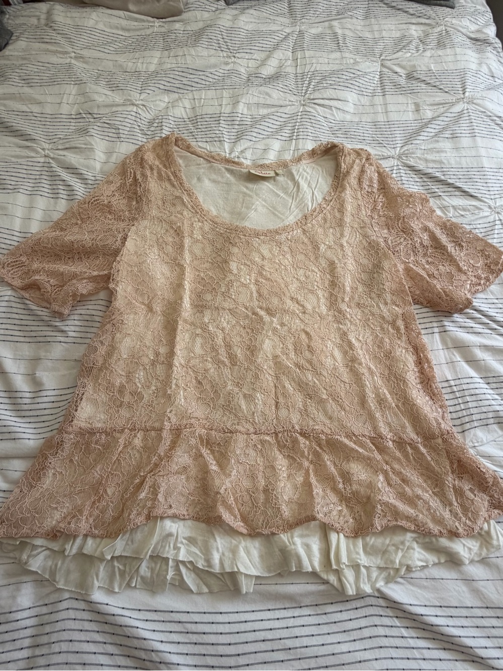 Anthropologie Delta Blush Pink Lace Layered Scoop-Neck Top